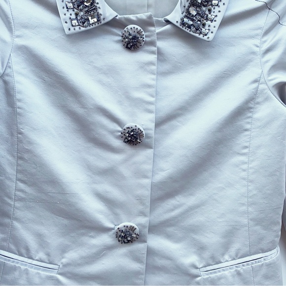 Lafayette 148 Bone Ivory Lined Silk Blazer Embellished Classic Collar | Size 4 - Picture 4 of 14